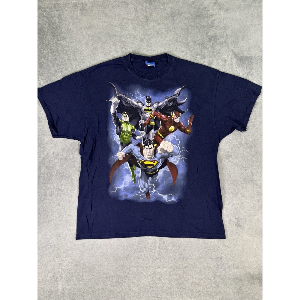 Vintage Justice League Shirt Mens 2XL Blue Navy DC Comics Graphic Cartoon Y2K‎
